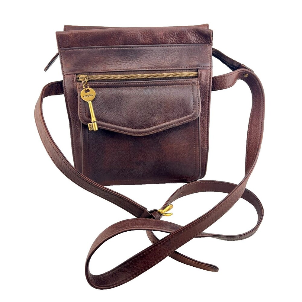 Fossil Brown Leather Crossbody Bag with Gold Hardware